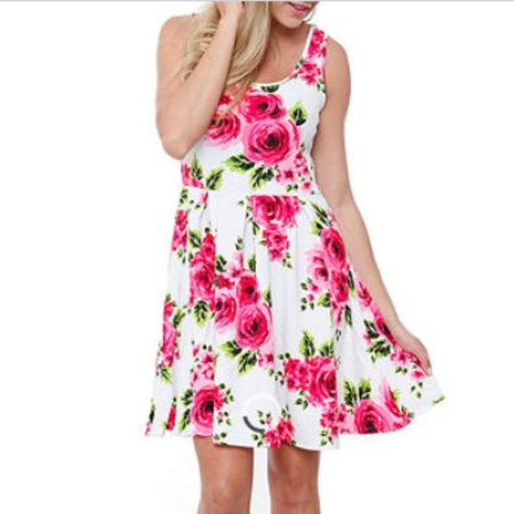 White Mark Crystal Sleeveless Floral Flare Dress - Picture 1 of 6